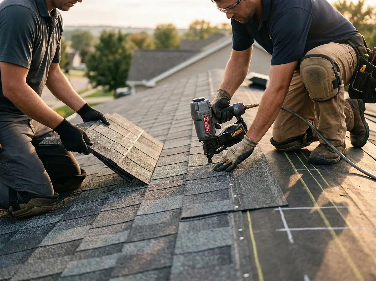 Professional roofer working on a residential roof in Avra Valley